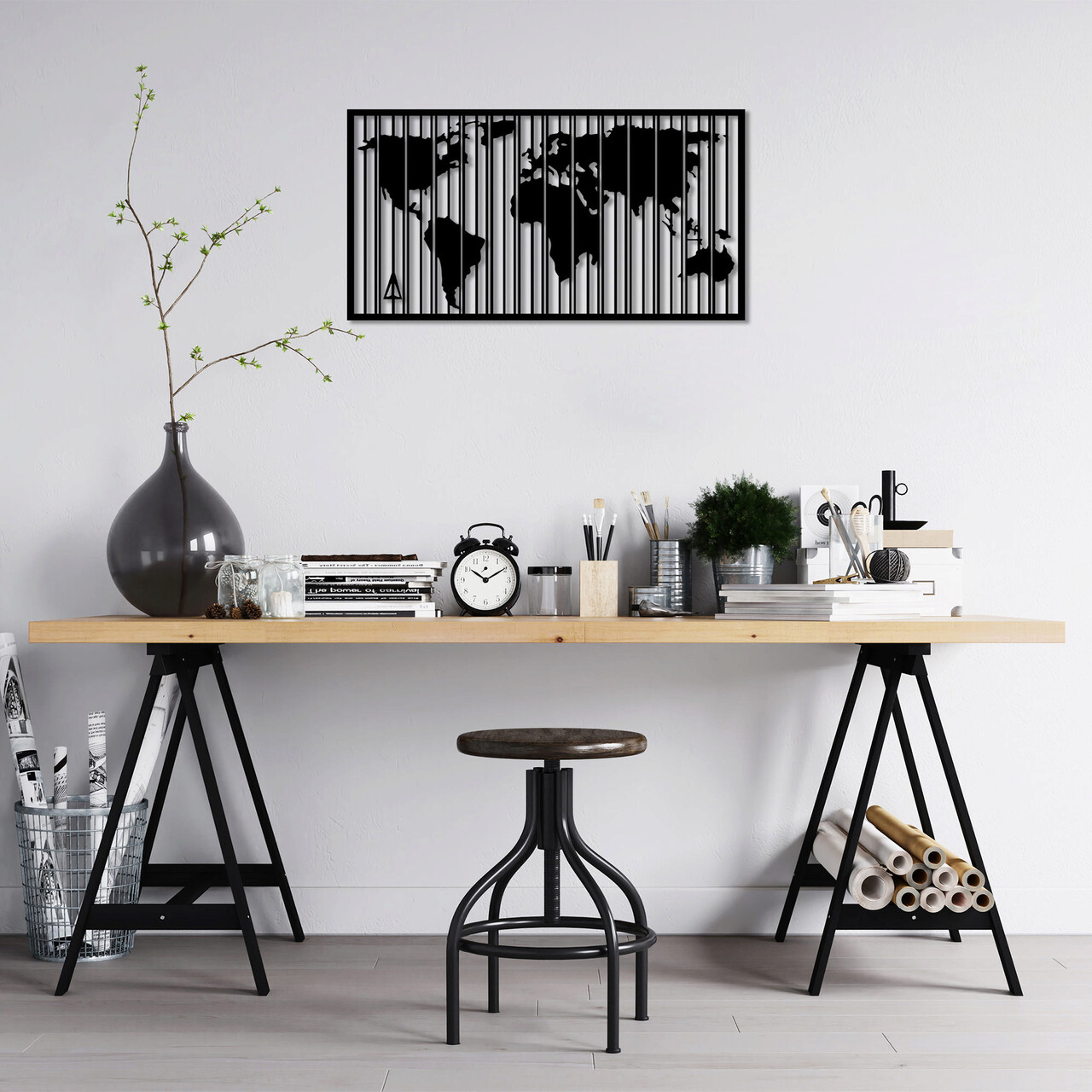 Decoratiune de perete, Wold Map, Dimensiuni: 47 x 90 cm, Negru - imagine 7